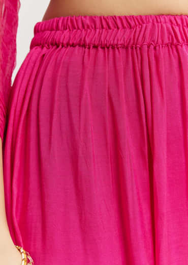 Pink Printed Chiffon Sequin Kurta Set With Dupatta