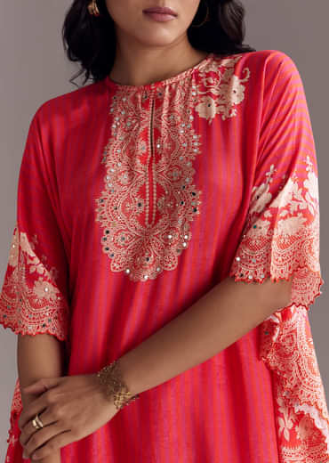 Pink Printed Co-ord Set With Mirror Work