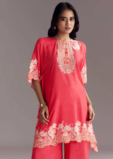 Pink Printed Co-ord Set With Mirror Work