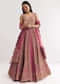 Pink Printed Embellished Anarkali Suit In Crepe