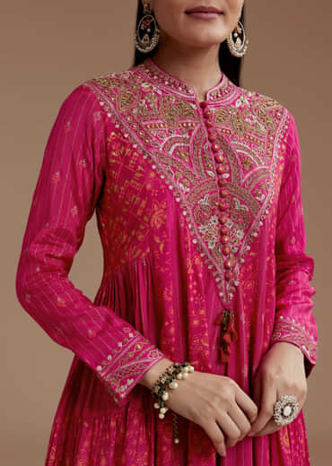 Pink Printed Flared Kurta and Palazzo Set
