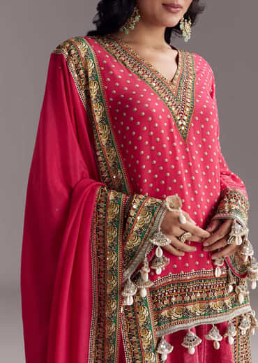 Pink Printed Palazzo Set With Dupatta