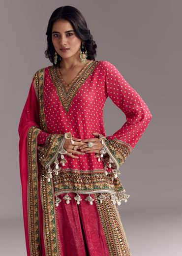 Pink Printed Palazzo Set With Dupatta