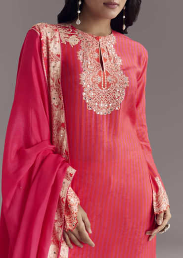 Pink Printed Palazzo Set With Mirror Work