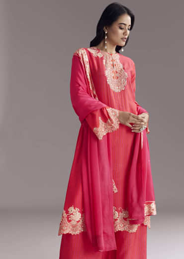 Pink Printed Palazzo Set With Mirror Work