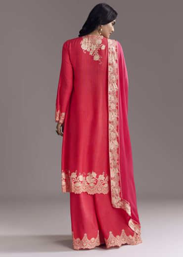 Pink Printed Palazzo Set With Mirror Work