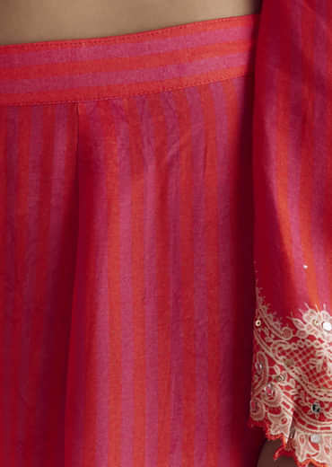 Pink Printed Palazzo Set With Mirror Work