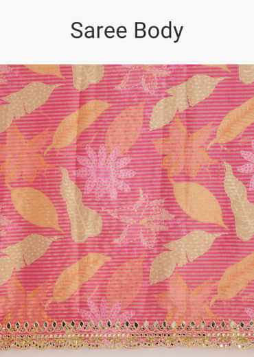 Pink Printed Tissue Lurex Saree With Zari Mirror And Cutdana Embroidery