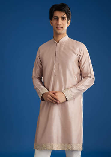 Pink Rawsilk Jacket Kurta Set With Zari Sequins And Cut Dana