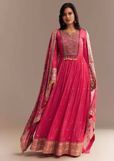 Pink Resham Embroidered Anarkali Set