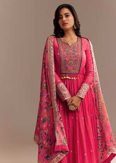 Pink Resham Embroidered Anarkali Set