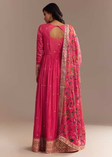 Pink Resham Embroidered Anarkali Set