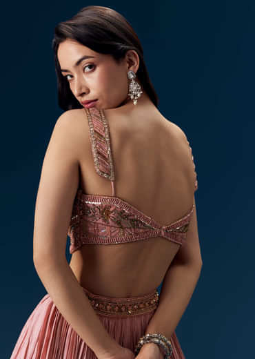 Pink Ruched Bridesmaid Lehega with Choker Dupatta