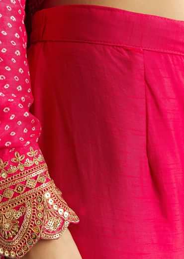 Pink Russian Silk Bandhani Anarkali With Leheriya Dupatta