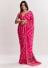 Pink Satin Saree With Gota And Mirror Embroidery