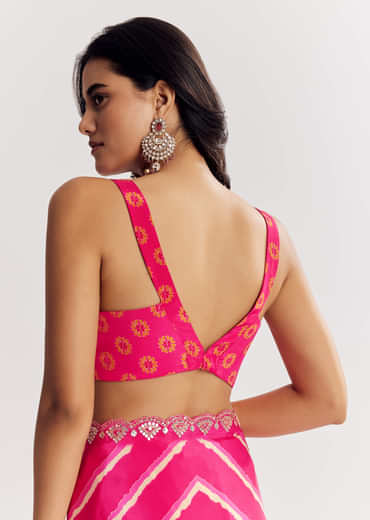 Pink Satin Saree With Gota And Mirror Embroidery