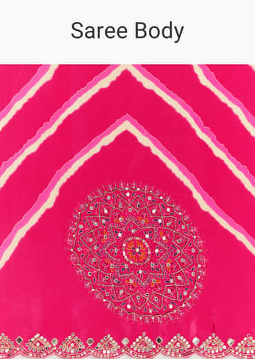 Pink Satin Saree With Gota And Mirror Embroidery