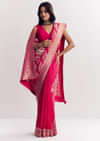 Pink Satin Saree With Zari Vine Design