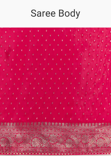 Pink Satin Saree With Zari Vine Design