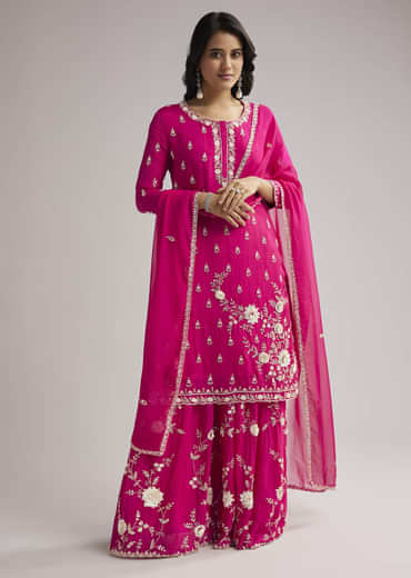 Pink Sequin Embroidered Palazzo Set With Dupatta