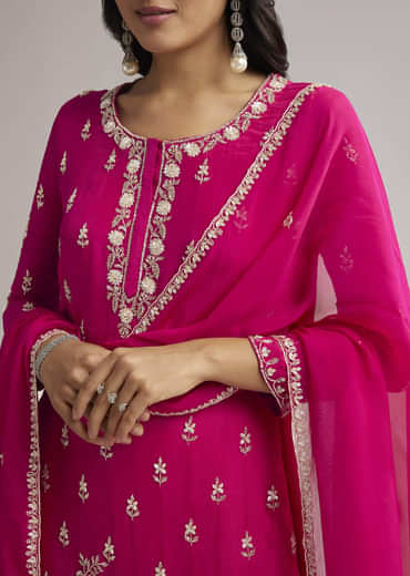 Pink Sequin Embroidered Palazzo Set With Dupatta