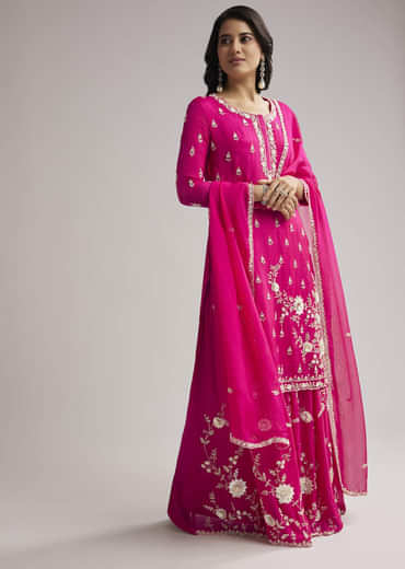 Pink Sequin Embroidered Palazzo Set With Dupatta