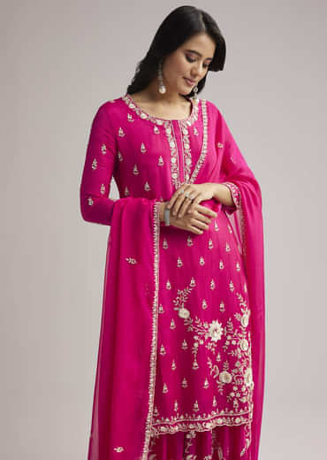 Pink Sequin Embroidered Palazzo Set With Dupatta