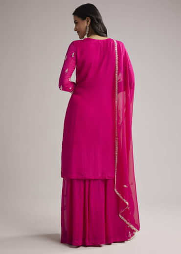Pink Sequin Embroidered Palazzo Set With Dupatta