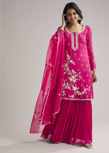 Pink Sequins Embroidered Sharara Set With Dupatta