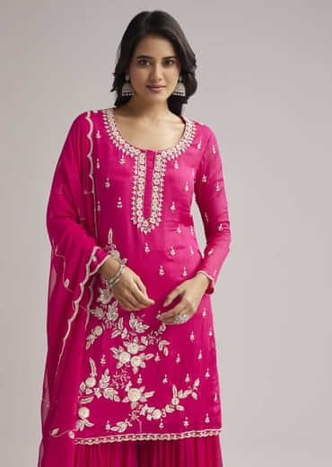 Pink Sequins Embroidered Sharara Set With Dupatta
