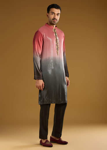 Pink Sequins Kurta Set For Men With Embellishments