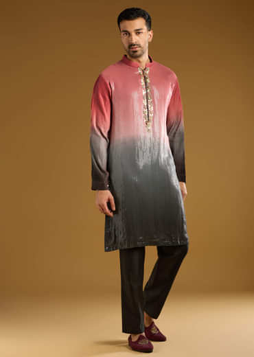 Pink Sequins Kurta Set For Men With Embellishments