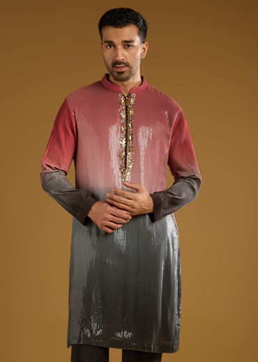 Pink Sequins Kurta Set For Men With Embellishments