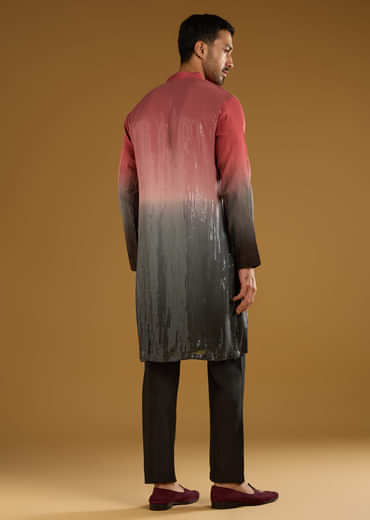 Pink Sequins Kurta Set For Men With Embellishments