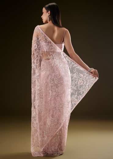 Pink Sequins Saree With Ruched Blouse