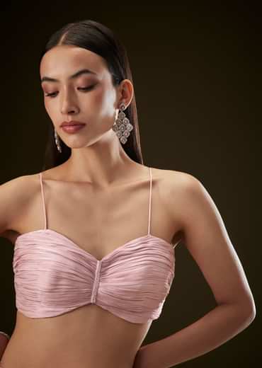 Pink Sequins Saree With Ruched Blouse