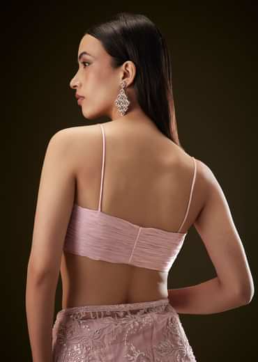 Pink Sequins Saree With Ruched Blouse