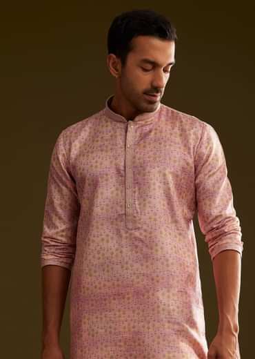 Pink Silk Abstract Printed Kurta Set