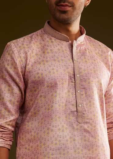 Pink Silk Abstract Printed Kurta Set