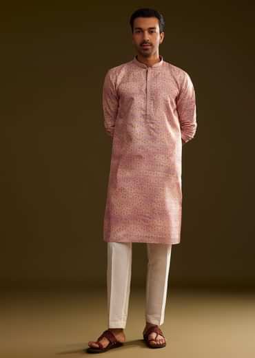 Pink Silk Abstract Printed Kurta Set