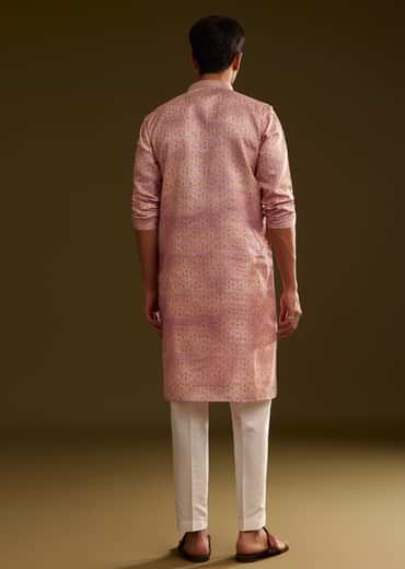 Pink Silk Abstract Printed Kurta Set