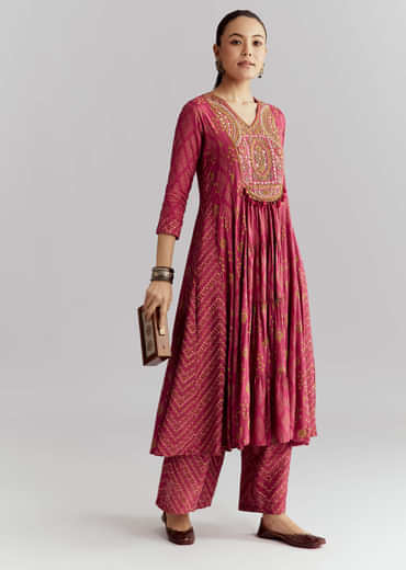 Pink Silk Anarkali Suit With Indie Print And Intricate Embroidery