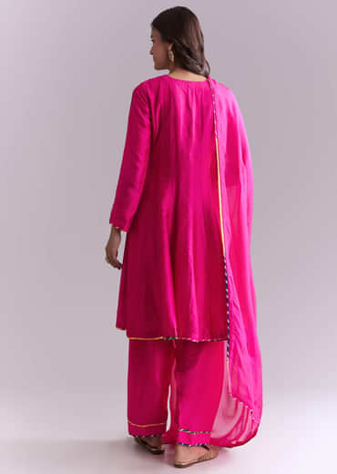 Pink Silk Anarkali Suit With Pathani Patch Work