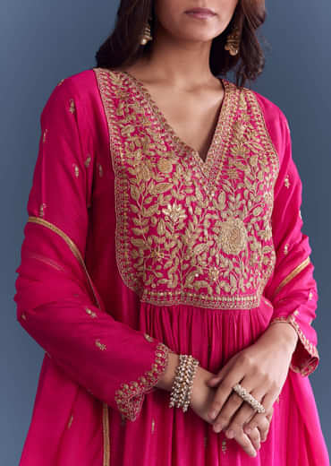 Pink Silk Anarkali Suit With Zari Thread Embroidery