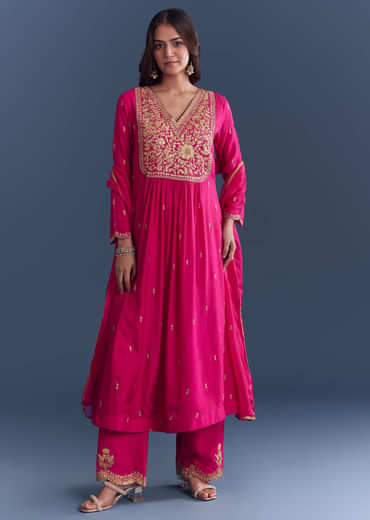Pink Silk Anarkali Suit With Zari Thread Embroidery