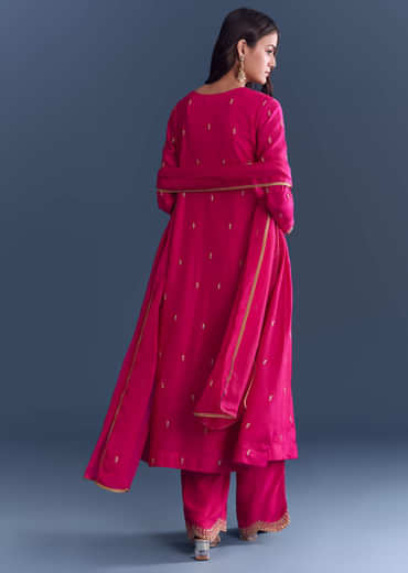 Pink Silk Anarkali Suit With Zari Thread Embroidery