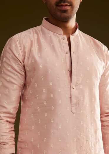 Pink Silk Embroidered Kurta Set