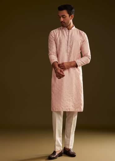 Pink Silk Embroidered Kurta Set