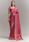 Pink Silk Embroidered Saree With Heavy Hand Embroidery