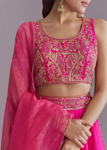 Pink Silk Festive Lehenga With Zari Embroidery